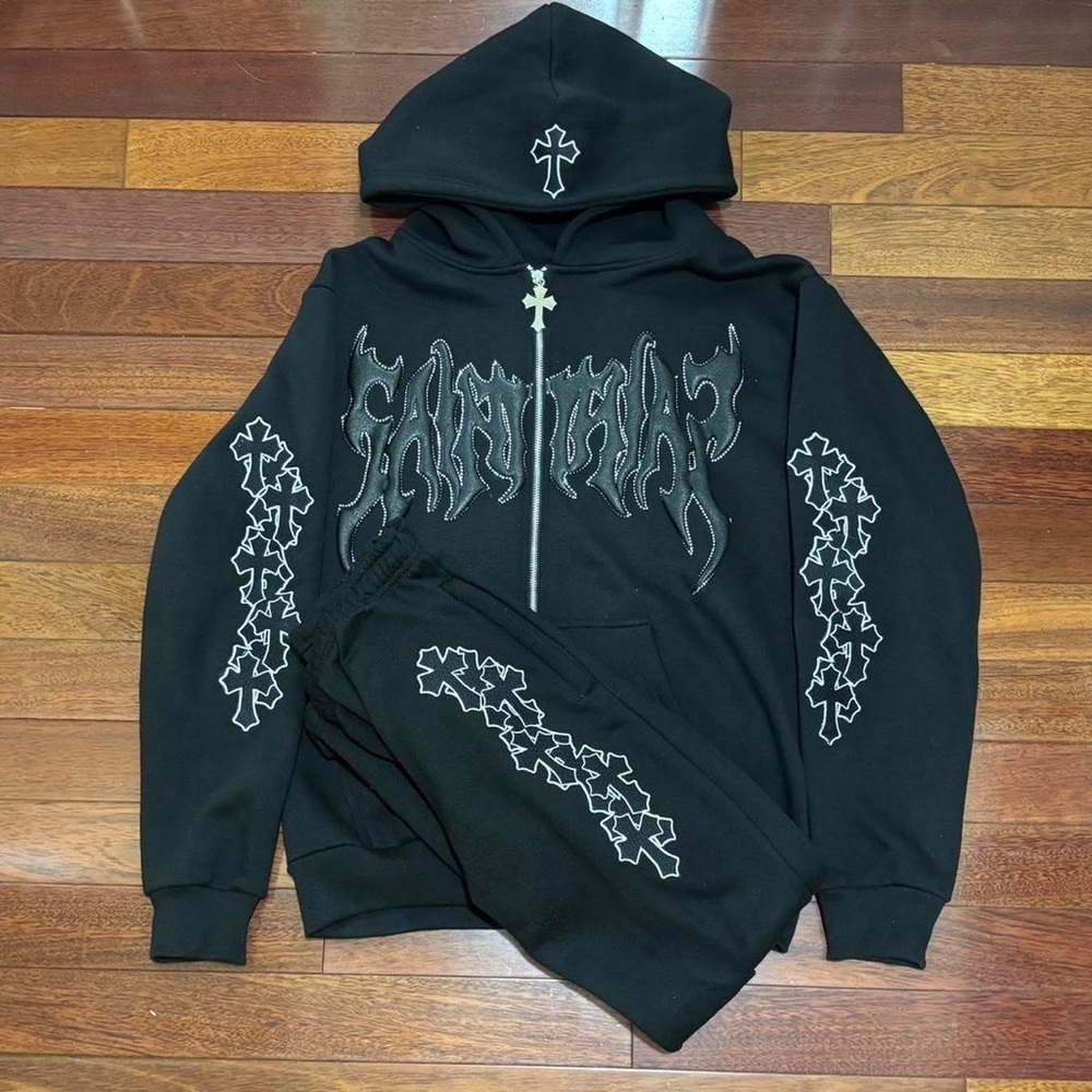 Black Joggers Tracksuit with Cross Design